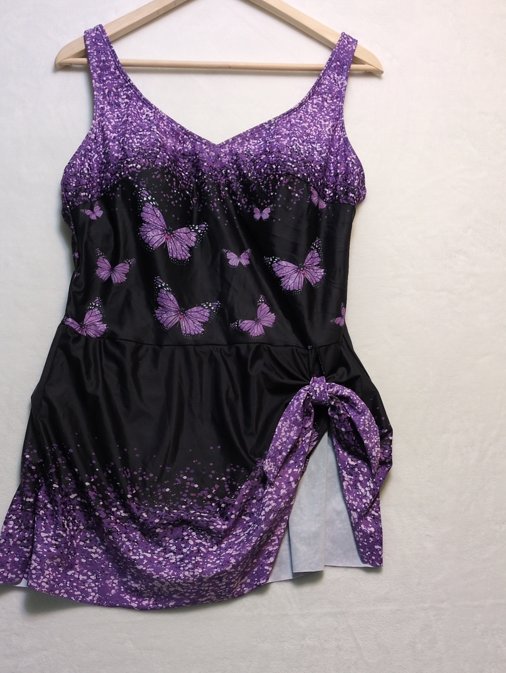 Rotita Butterfly Print Swimdress One Piece Swimsuit Womens XL Side Tie